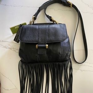 orYANY Crossbody Fringe Black Leather Bag